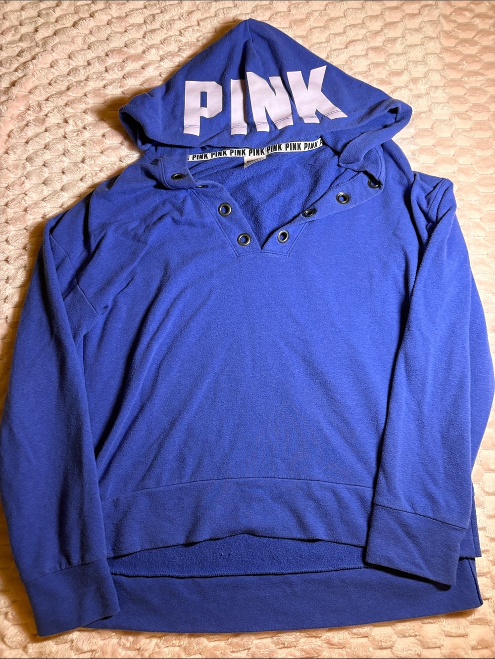 PINK Victoria's Secret Royal Blue Hooded Pullover with White Logo